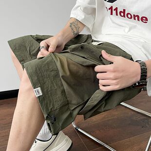 休闲冰丝速干5五分裤 加肥加大码 男300斤潮牌胖子直筒中裤 短裤 工装