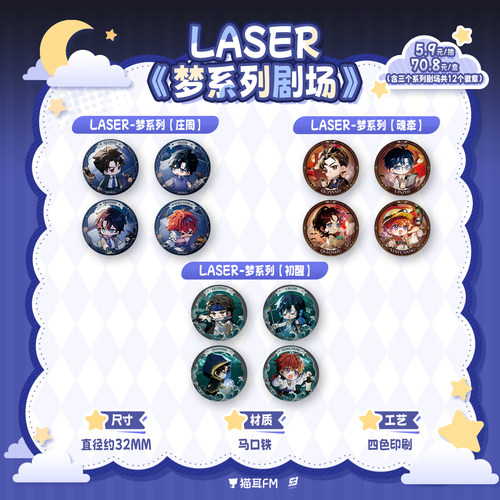 LASER&MANTA《梦系列剧场》Q版迷你徽章盲盒周边 猫耳官谷