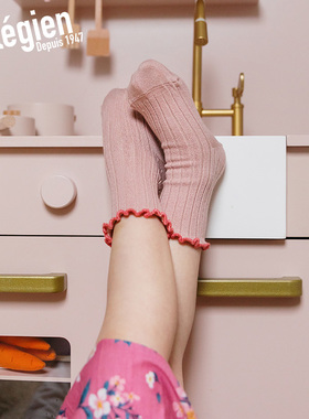 法国Collegien女童袜子秋埃及长绒棉花边袜女宝宝小腿袜婴儿袜子