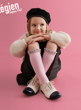 Collegien女童中筒袜秋冬埃及长绒棉豹纹花边宝宝长筒袜子ins潮袜