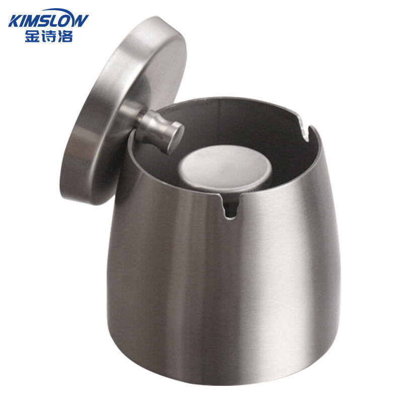 金诗洛K5452不锈钢烟灰缸加厚砂光柱形灭烟缸防风防摔烟盅大号带