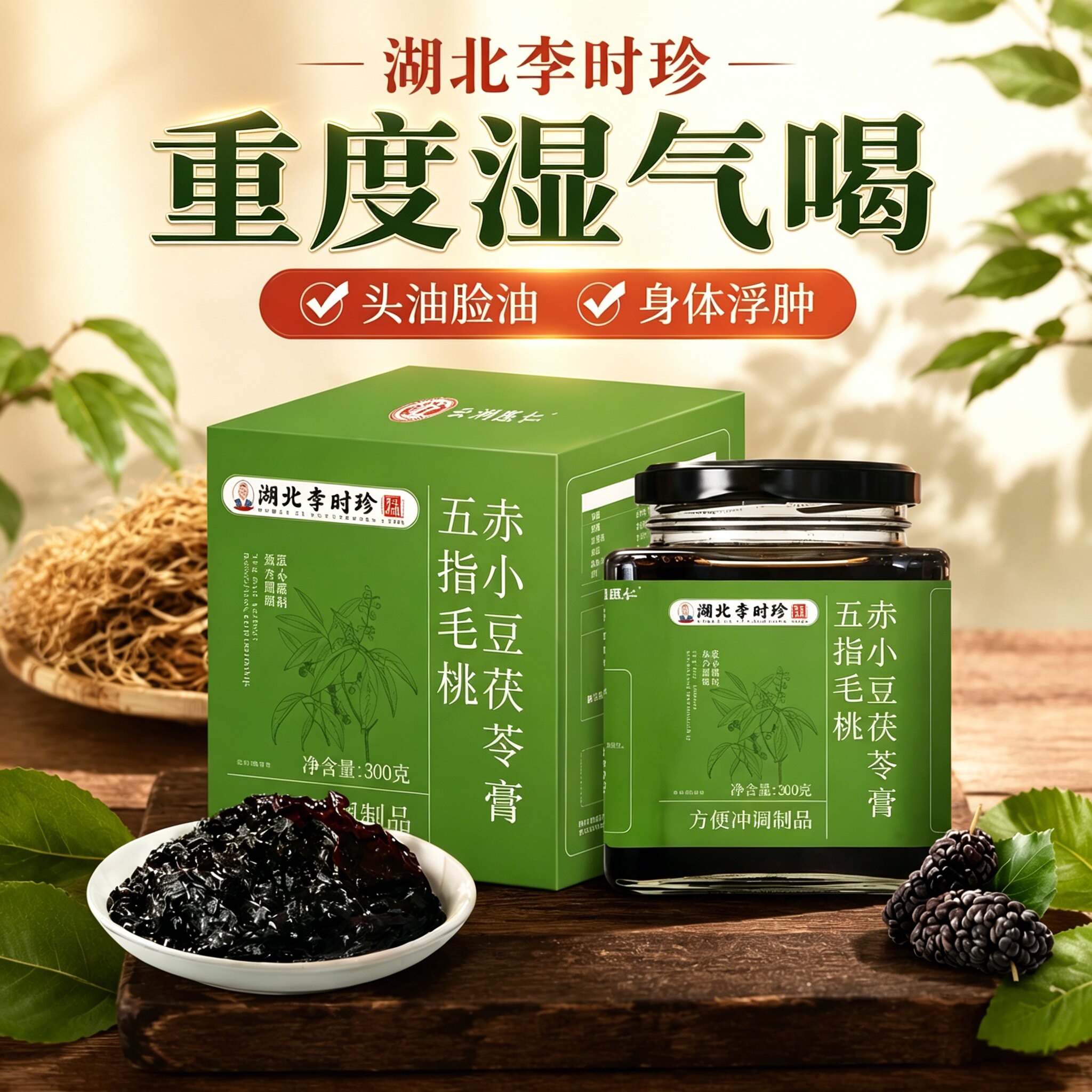 湖北李时珍五指毛桃赤小豆茯苓膏伏湿膏肥官方旗舰店减祛燃湿图片