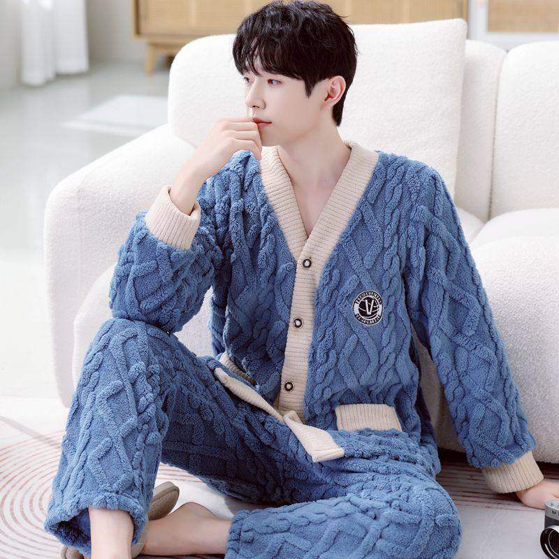 红豆官方男士睡衣男款冬季加绒加厚珊瑚绒秋冬款法兰绒新款大码保