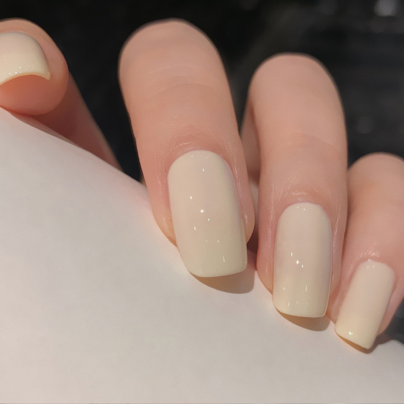 暖小男/假指甲贴片 奶油白色美甲纯欲简约成品穿戴式甲片可拆卸