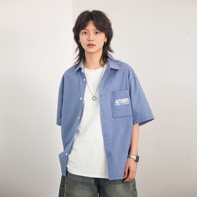 美式复古格子衬衫男女款
