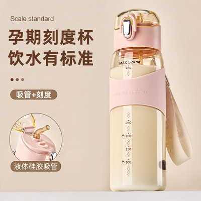 孕妇产妇专用吸管杯子女生玻璃重力球高颜值耐高温躺着喝刻度水杯