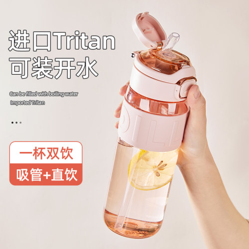 吸管水杯高颜值女生2025新款可携式耐高温运动水壶学生双饮杯子夏