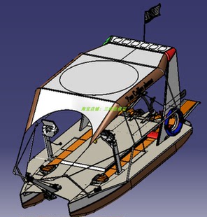 5.4米双体船平板小艇渡轮船3D三维几何数模型stp咖啡休闲垂钓鱼船