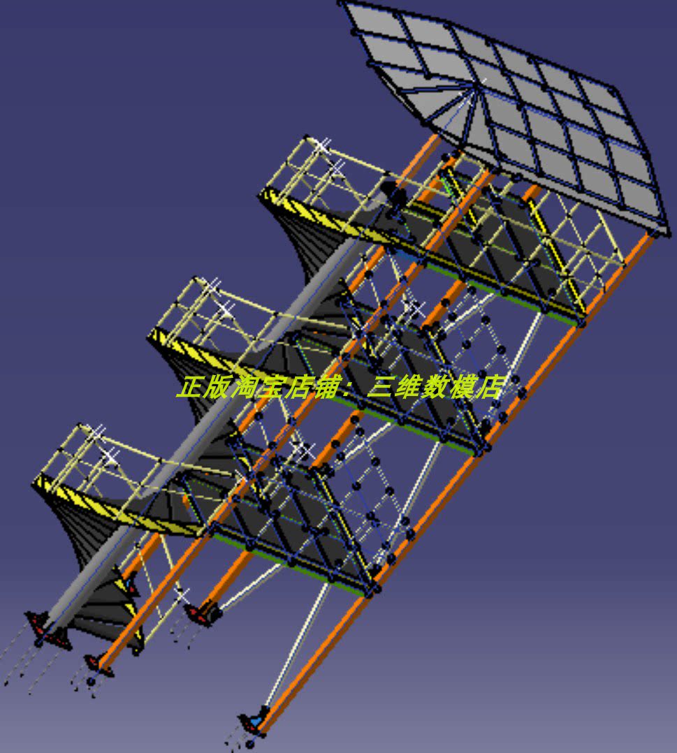 三层螺旋楼梯子 外置铁架骨架安全逃生通道 3d三维几何数模型建模