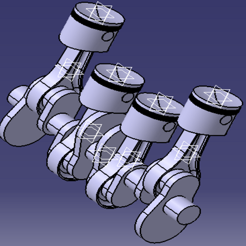 汽车直列四缸发动机缸体曲柄连杆活塞曲轴Catia三维3D几何数模型