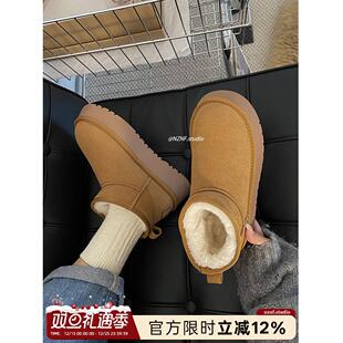 皮毛一体保暖厚底雪地靴女款冬季加绒加厚2025新款一脚蹬东北棉鞋