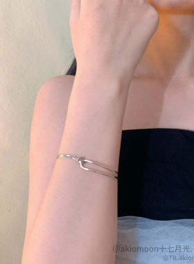 ins不掉色镀银打了个结手链简约