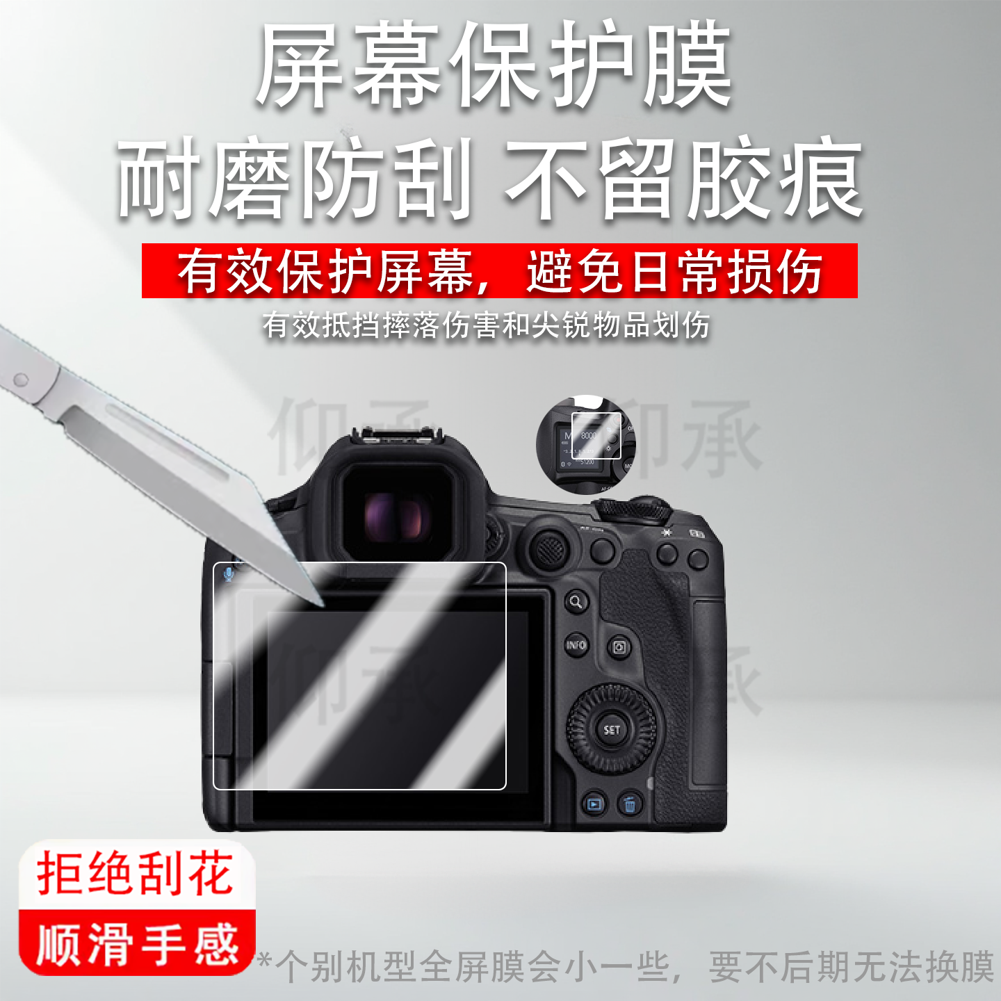 适用于佳能微单R52 R3 R5malkII钢化玻璃膜肩屏膜取景器玻璃保护膜UV镜无损安装目镜保护镜片r52代眼部目镜罩