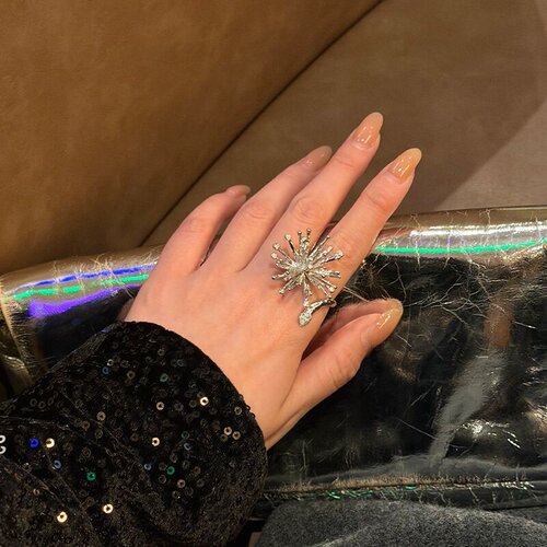 绽放烟花镶钻开口戒指女