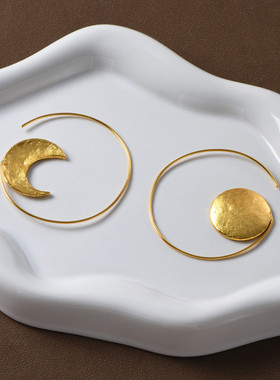 日月不对称圆圈耳环女欧美轻奢小众设计高级感复古独特耳圈耳饰