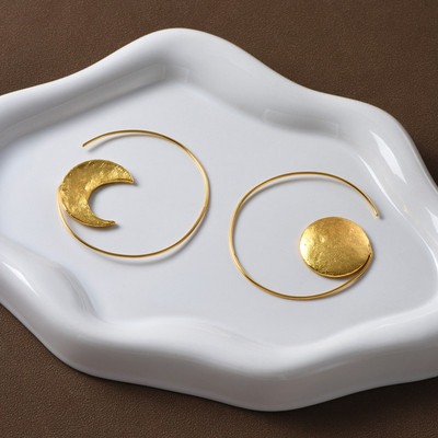 复古不对称日月圈圈耳环女