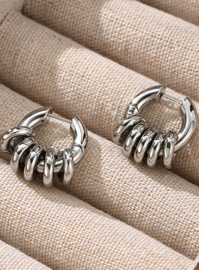 银色金属多圈耳环女欧美小众设计个性可拆卸时尚轻奢耳圈耳扣耳饰