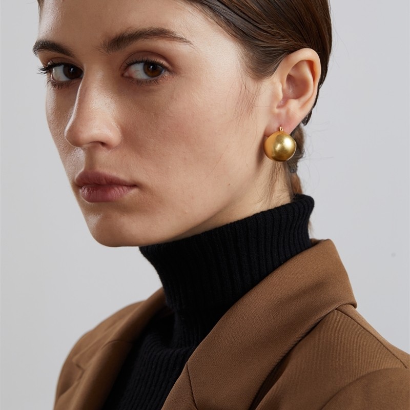 高级感小众复古金球耳环