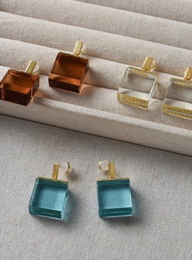 极简棕色树脂方块耳环女轻奢小众高级感蓝色亚克力方形项链耳钉