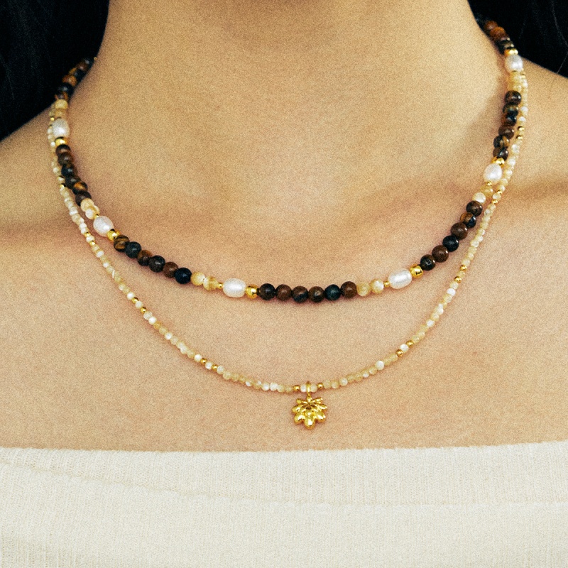 可拆卸虎眼石珍珠项链女