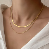 金色叠戴双层蛇骨项链女秋冬高级感轻奢小众银色钛钢颈链锁骨链