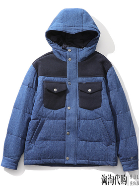 Lee连帽牛仔羽绒服男22冬季拼接加厚保暖LMT003619100318-A01769