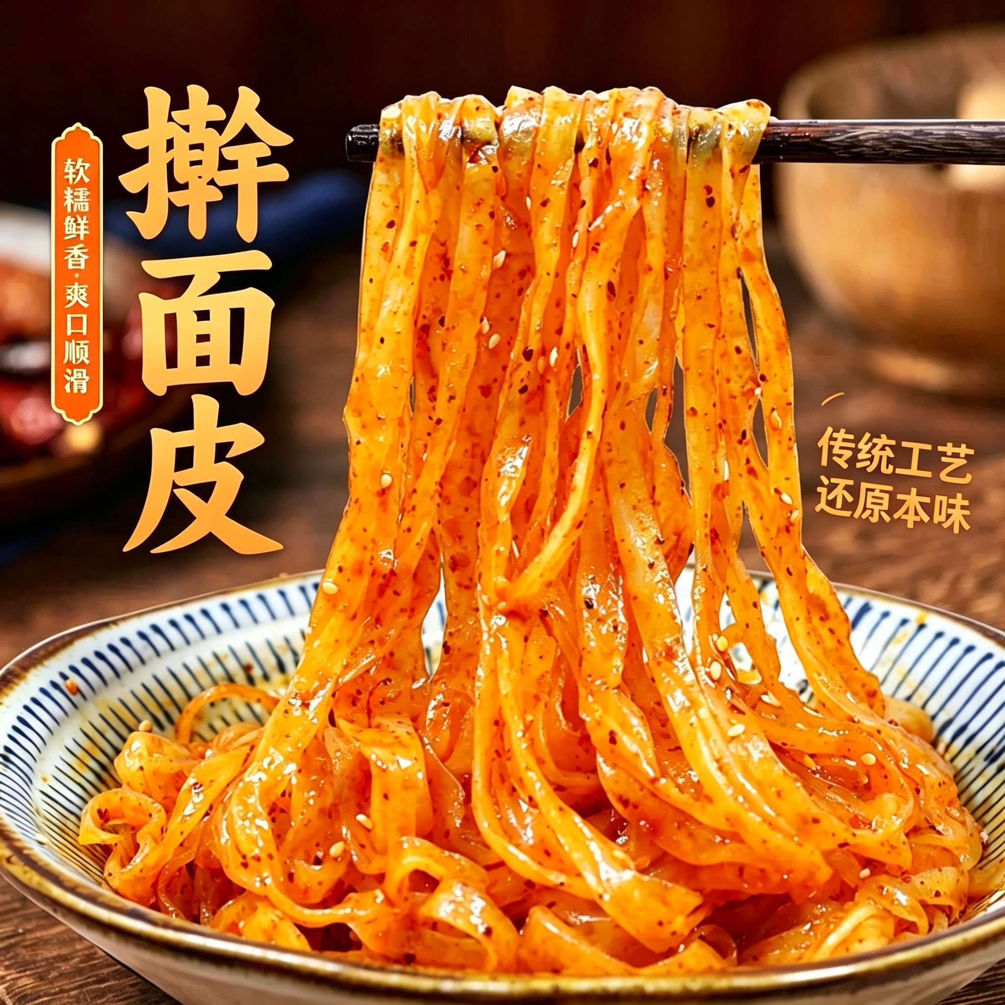 正宗陕西岐山红油宽面皮速食