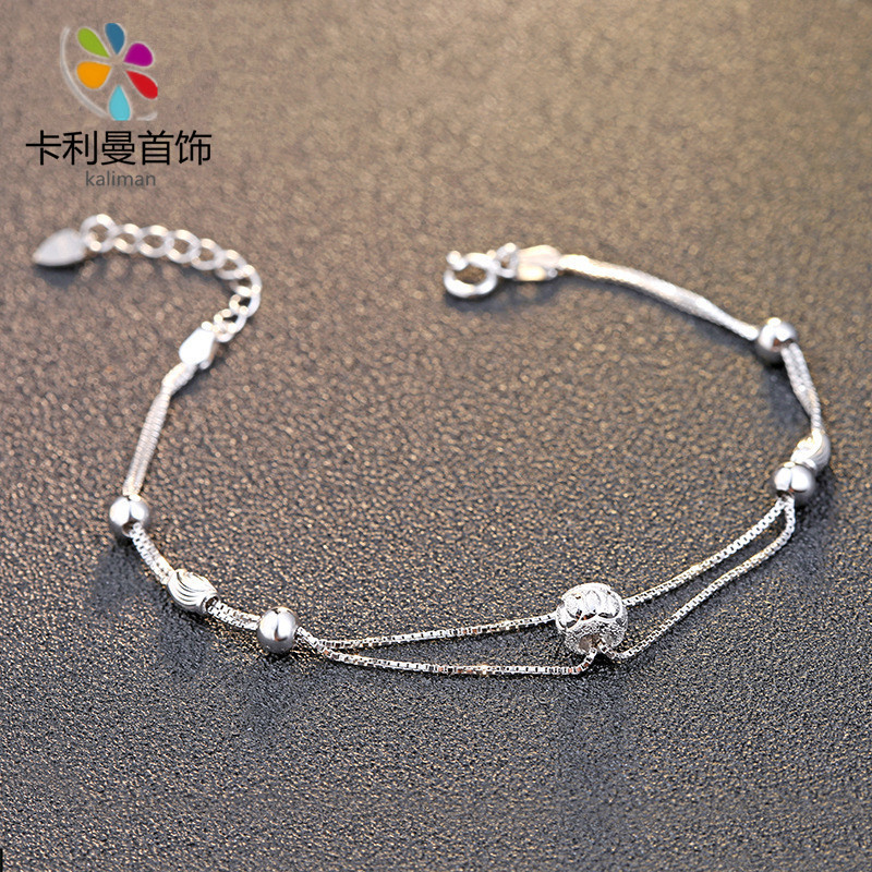 s925纯银磨砂幸运珠手链女经典多层女生手链手饰送闺蜜送情人礼物