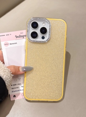 闪粉镶钻镜头适用于苹果17promax黄色手机壳16Pro高级感15PM新款iPhone13保护14全包防摔15plus少女心12女款