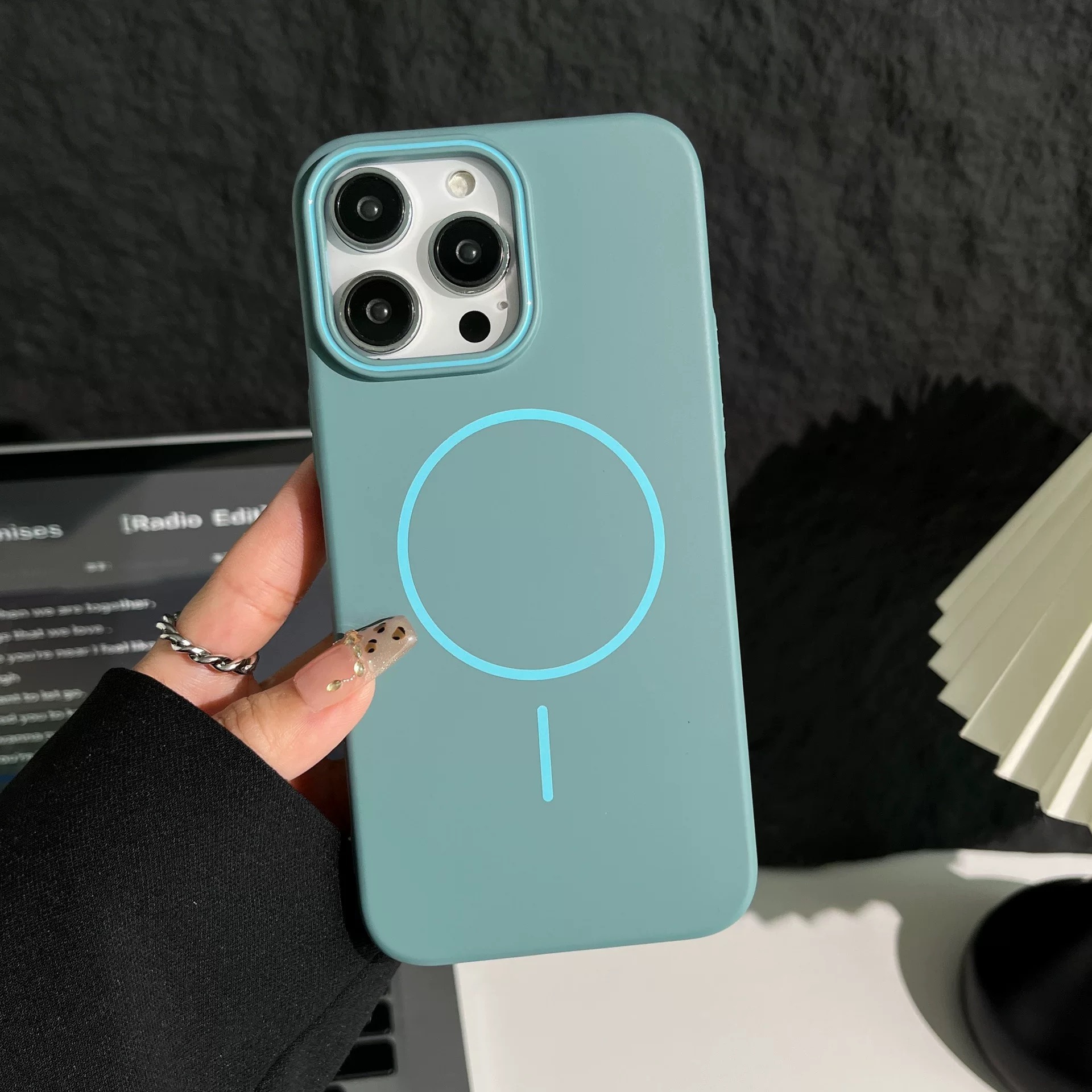 适用于苹果16promax手机壳iphone15proPC硬壳波涛蓝磁吸14plus简约13pro
