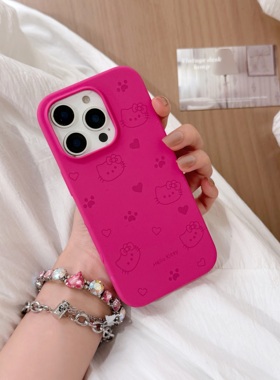 可爱HelloKitty猫爪苹果16promax手机壳玫红新款液态硅胶iphone15promax防摔1413潮牌女款12卡通适用软糯外壳