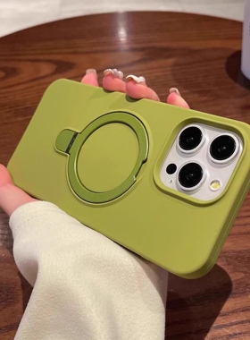 适用苹果16pro手机壳杨柳绿15promax液态硅胶磁吸支架新款13promax简约12pro软ip15情侣14/13全包防摔保护套