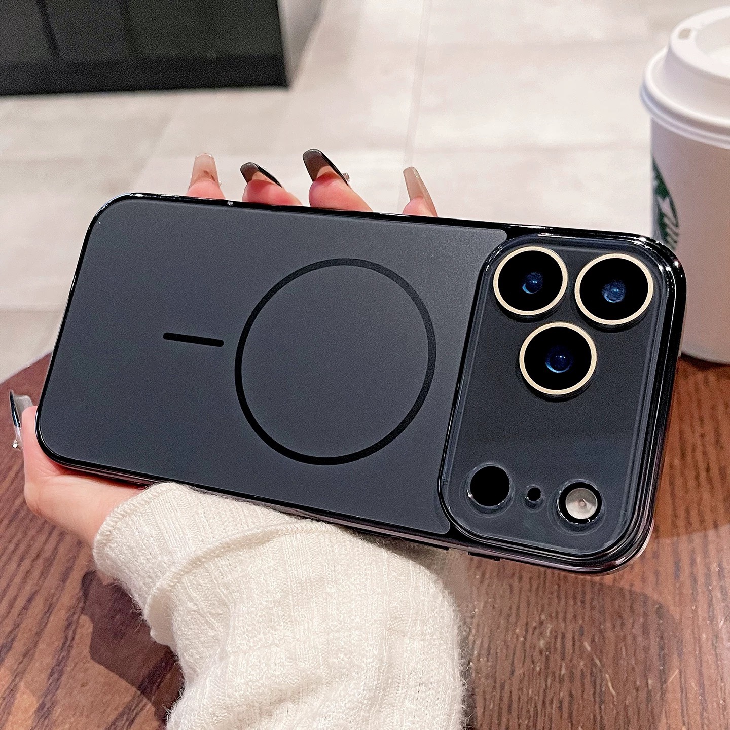水晶镜头膜适用苹果17Promax细圈磁吸石墨黑手机壳iPhone16pro电镀AG磨砂15pm时尚Air全包防摔14男女13保护套