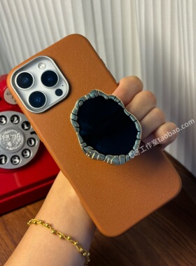 ins黑宝石支架适适用于16promax手机壳浅棕色苹果17pm创意15plus新款17pro个性软壳xs防摔14女款ip13软保护套