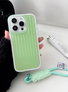 小众ins行李箱瓦楞纹适用于苹果16promax绿色手机壳挂绳iPhone16新款15omax软12简约11高级感14pro女款保护套