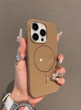 新款亮光磁吸适用于iPhone16pro手机壳沙漠金15promax植绒14pro情侣ip15纯色13防摔12外壳14plus保护Magsafe