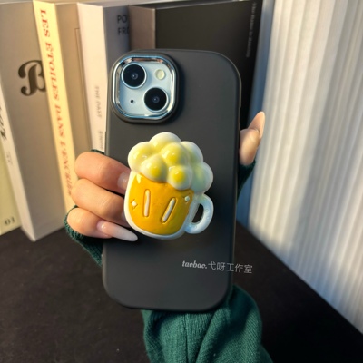 夏日黑色椭圆电镀镜框软壳啤酒瓶支架适用华为mate70Pro手机壳P70可爱立体支架mate60卡通P50女韩insP70