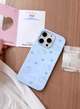 可爱HelloKitty猫爪苹果16promax手机壳新天蓝新款液态硅胶iphone15promax防摔1413潮牌女款12卡通软糯外壳