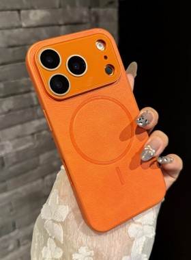 适用于苹果iPhone17promax防摔16Pro原橙色14pro素皮Air细圈磁吸16promax镜头膜全包15Pro保护套13简约高级