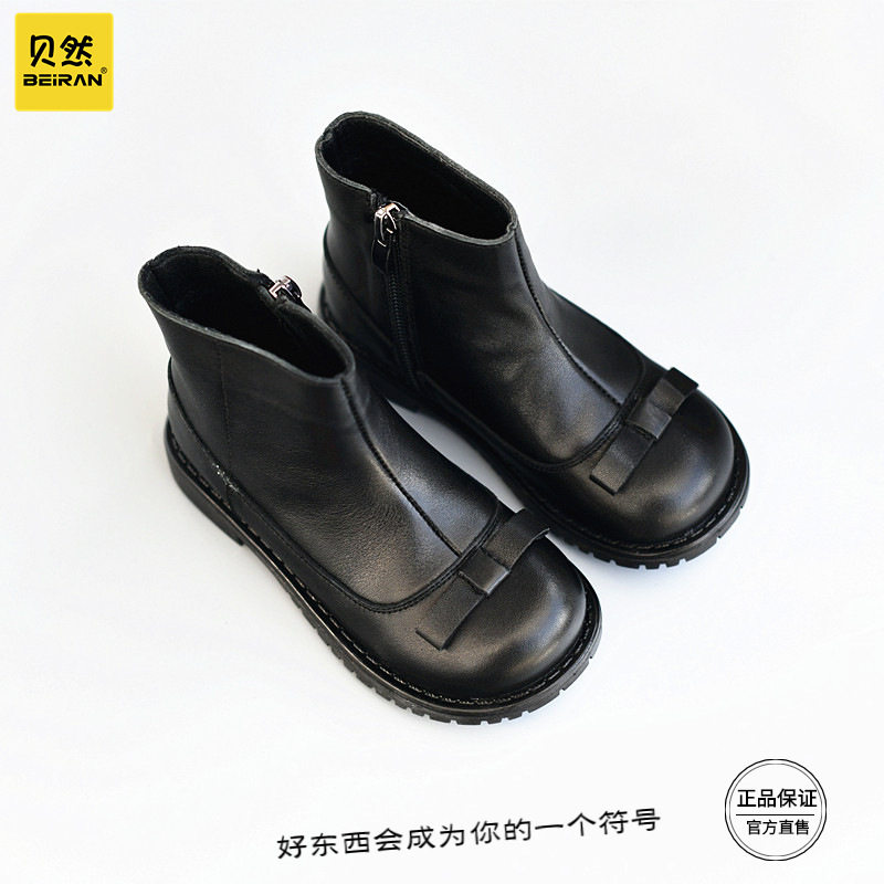 儿童鞋马丁靴中筒加绒软底皮鞋