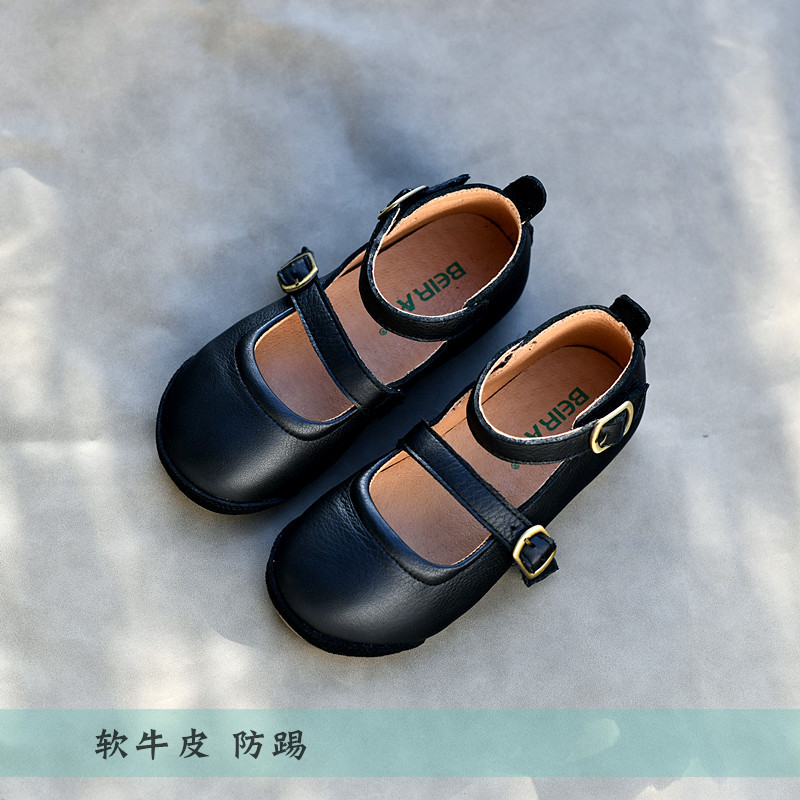 贝然童鞋儿童头层牛皮春夏秋款女童公主鞋演出皮鞋休闲方口中大童