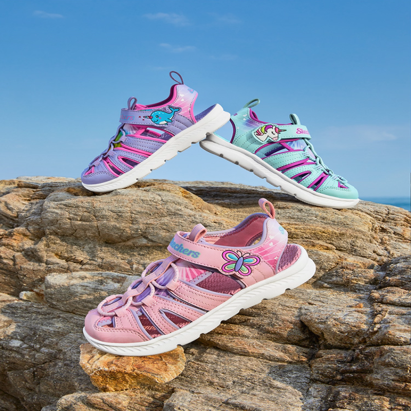 Skechers斯凯奇夏新款休闲包头凉鞋女大童软底防踢沙滩鞋303276L