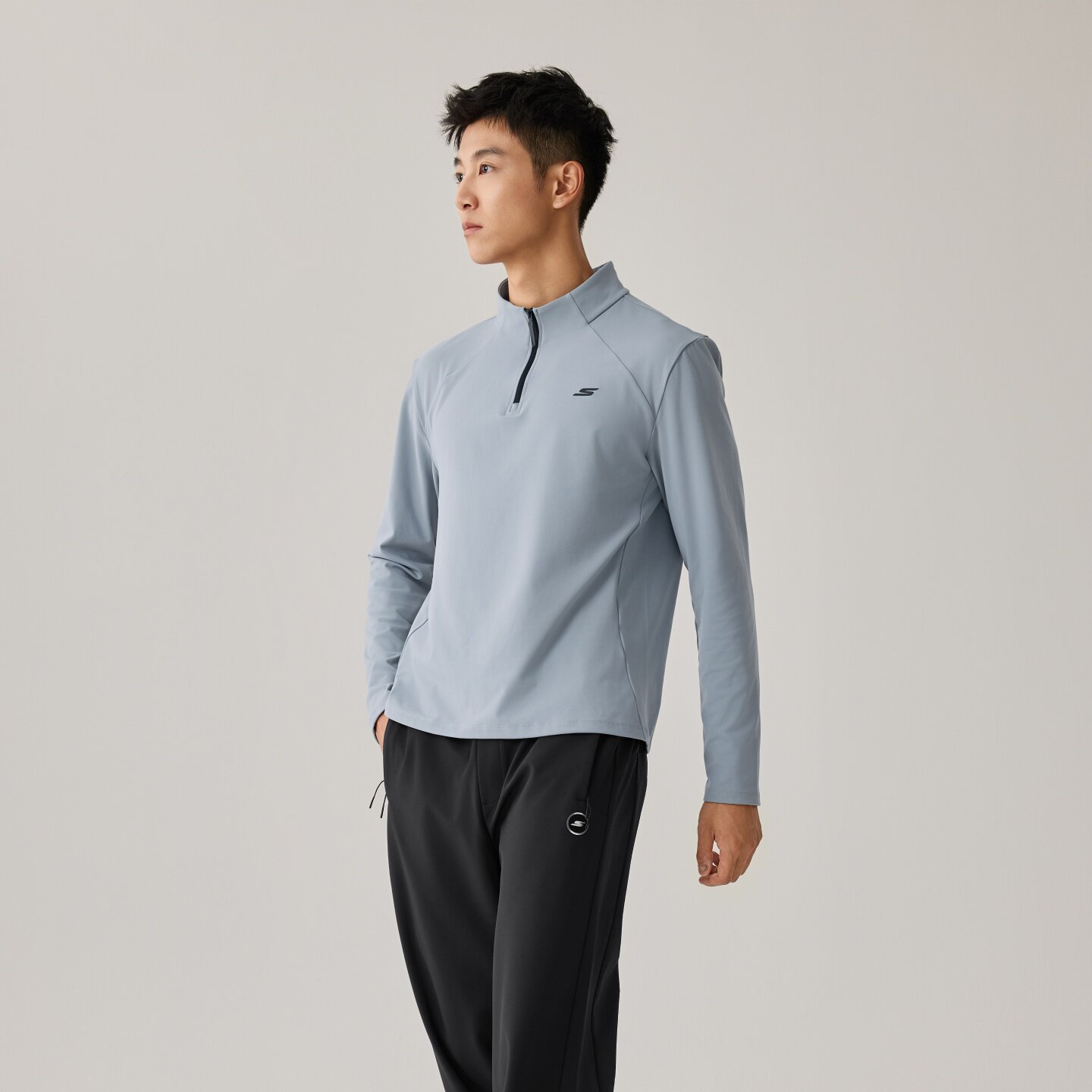 Skechers斯凯奇2025秋冬新款男士针织半开胸长袖T恤衫P425M143