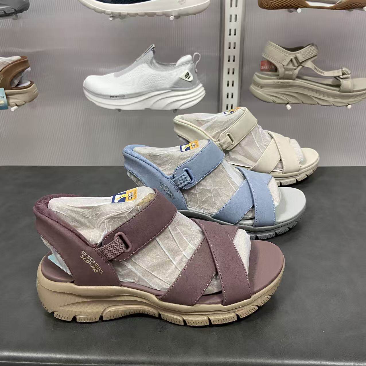 Skechers斯凯奇夏季女子闪穿一脚蹬休闲舒适魔术贴凉鞋163534