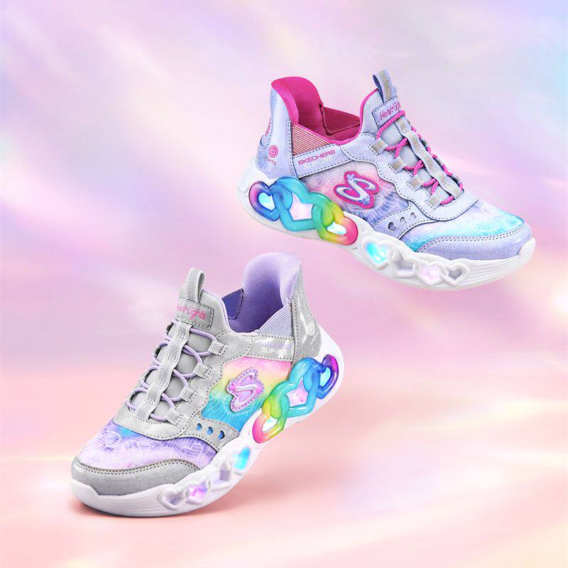 Skechers斯凯奇女童鞋2024春新款一脚蹬闪灯鞋休闲运动鞋303755L