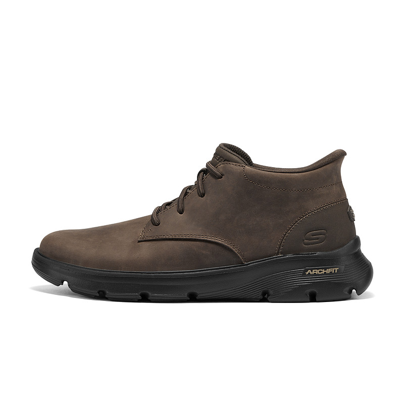 Skechers斯凯奇男士一脚闪穿哑光皮鞋舒适缓震短靴休闲鞋205514