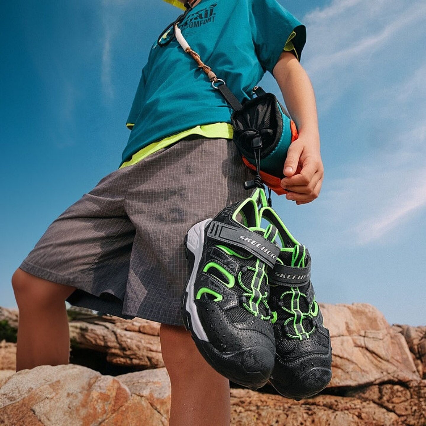 Skechers斯凯奇男童夏季新款包头透气轻质凉鞋休闲溯溪鞋407019L