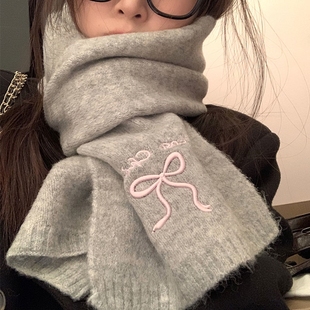 灰色围巾女生冬2025新款韩系氛围感百搭学生护颈仿羊绒围脖加厚