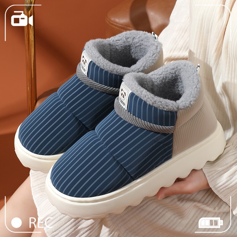 棉拖男士带后跟棉拖鞋女防滑保暖皮面防水棉鞋冬天厚底加绒月子鞋