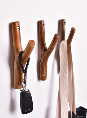 实木创意树杈挂钩打孔复古原木树枝玄关木质装饰墙壁挂衣钩衣帽钩